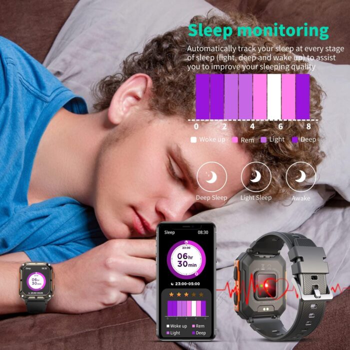MIGOUFIT Smart watch military for men with call dials that can make calls and answer calls compatible for iOS Android, Fitness Activity tracker with IP68 Waterproof Ai voice, with 123 Sports Modes - Image 4