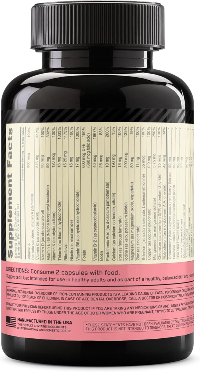 Optimum Nutrition (ON) Opti-Women, Vitamin C, Zinc and D for Immune Support Women's Daily Multivitamin Supplement Capsules with 23 Vitamins & Minerals/ 600 Mcgs Folic Acid/ 18 Mgs Iron - 120 Capsules - Image 6