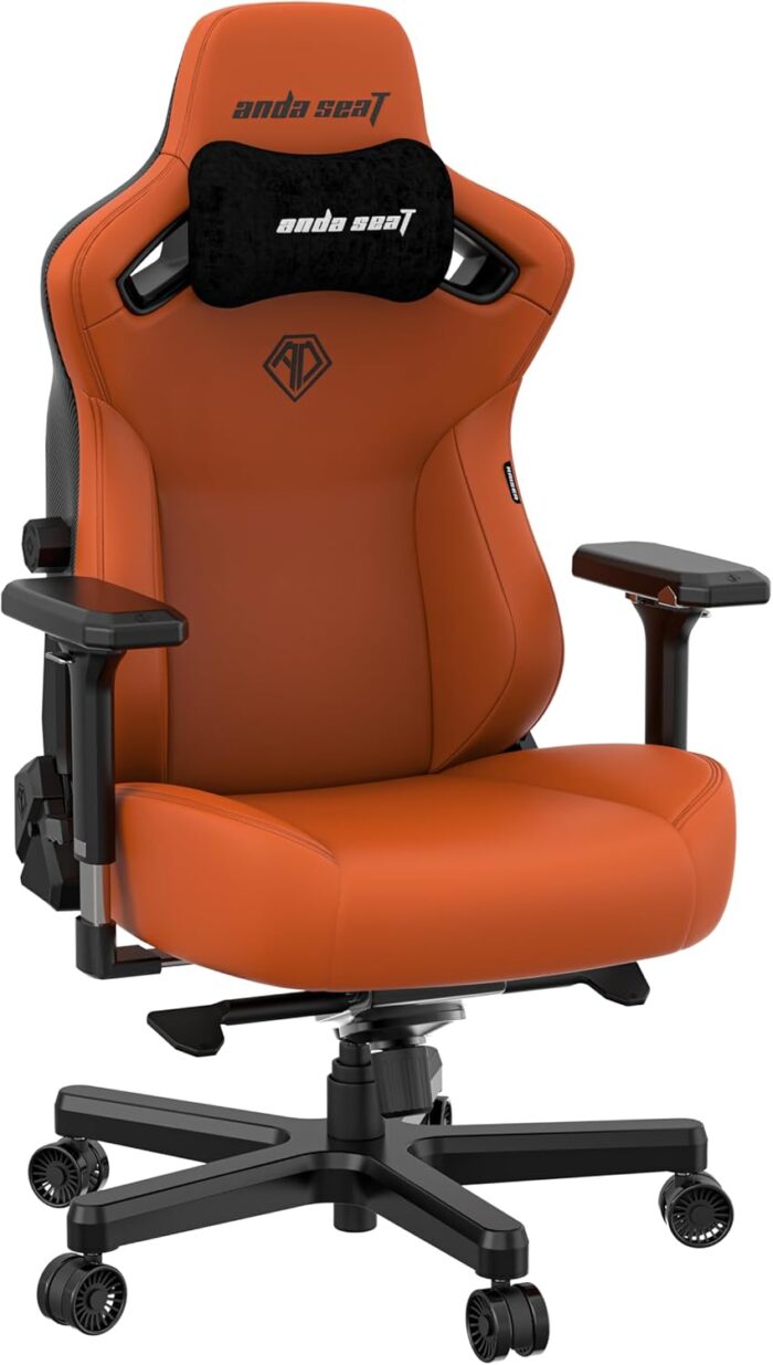 Anda Seat Kaiser-3 Large -Premium Ergonomic Gaming/Office Chair with Magnetic Memory Foam Neck Pillow Support-PVC leather Orange -AD12YDC-L-01-O-PVC