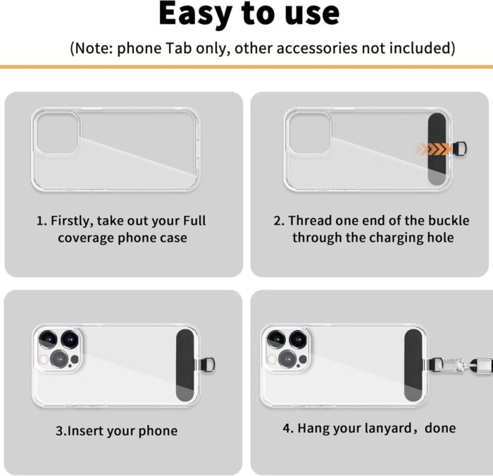 TACOMEGE Phone Tether Tab for iPhone, Cell Phone Lanyard Patch, Phone Strap Replacement Part for All Full Phone Cases (Black) - Image 4