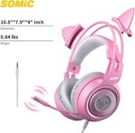 SOMIC G951s Pink Stereo Gaming Headset with Mic for PS4,Xbox,PC,Mobile Phone,3.5mm Noise Reduction Cat Ear Headphones Lightweight Over Ear Headphones for Girls - Image 8