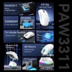 ATTACK SHARK X11 Gaming Mouse with Magnetic Charging Dock, PixArt PAW3311 Gaming Sensor, BT/2.4G Wireless/Wired Gaming Mouse, 22000DPI, Office Mice Gamer Mice for Win11/Xbox/PS/Mac(White) - Image 3