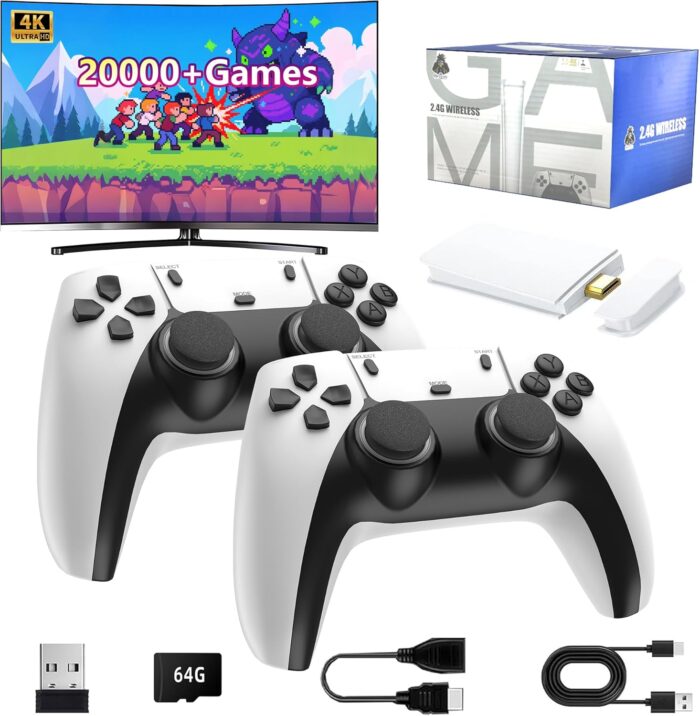 Retro Gaming Console, 20,000+ Retro Game Stick, 4K HD HDMI TV Game Stick, Includes 2 Wireless 2.4GHz Controllers,Plug & Play Video Games for TV (GREDS)