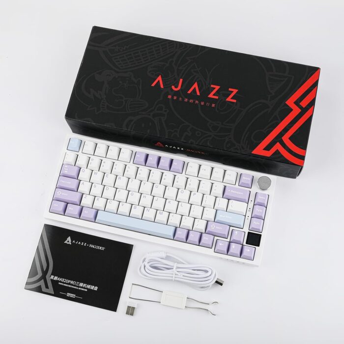 EPOMAKER Ajazz AK820 Pro 75% Gasket-mounted Mechanical Keyboard with TFT Screen, 3 Modes(Bluetooth 5.1/2.4G Wireless & Type-C Wired), Sound Dampening Foams (White Purple, Ajazz Flying Fish Switch) - Image 7