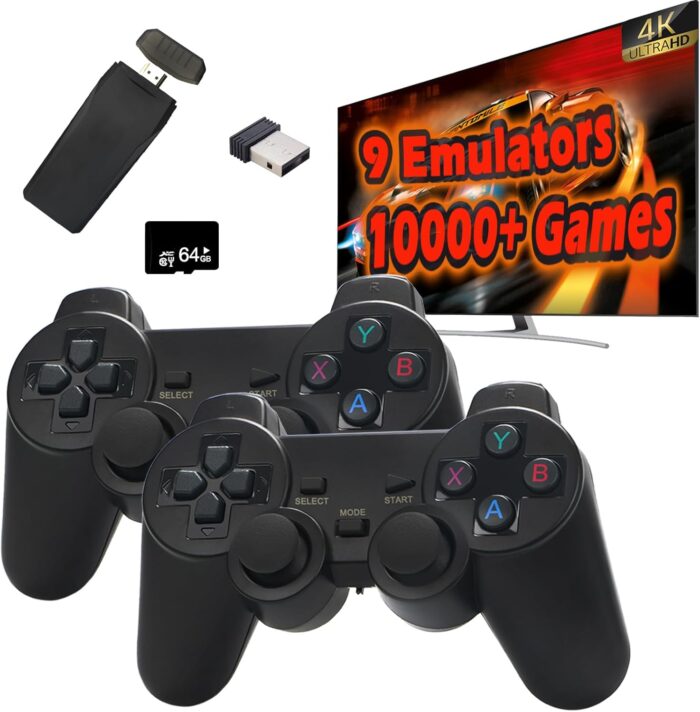 Anyando Wireless Retro Game Console, Plug and Play Video Game Stick Built in 10000+ Games,9 Classic Emulators, 4K High Definition HDMI Output for TV with Dual 2.4G Wireless Controllers