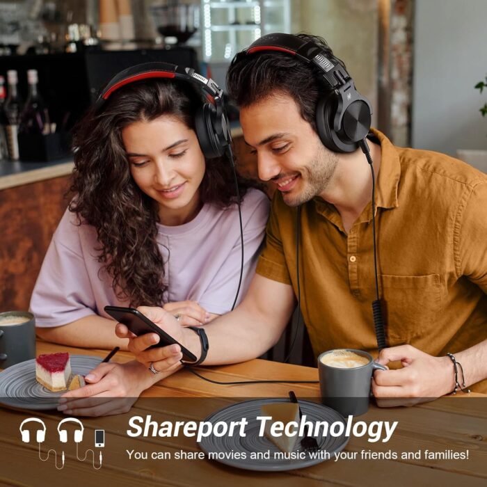 OneOdio A70 Bluetooth Over Ear Headphones, Wireless Headphones w/ 72H Playtime, Hi-Res, 3.5mm/6.35mm Wired Audio Jack for Studio Monitor & Mixing DJ Guitar AMP, Computer Laptop PC Tablet - Red - Image 6