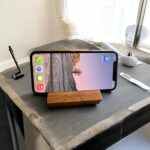 Bamboo Wooden Mobile Phone Stand with Tray | Elegant and Functional Desk Organizer | Natural Wood Smartphone Holder with Slot Tray for Keys, Coins and Accessories(Tray Stand) - Image 2