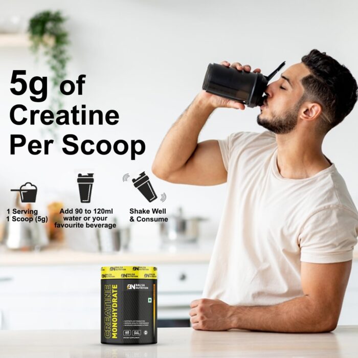 Balsa Nutrition Creatine Monohydrate Powder- 300g, 5g Per Serving (Unflavored) | Supports Muscle Strength, Workout & Performance Recovery, Produce Energy, Immune Booster | Non- GMO - Image 4