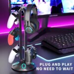 RGB Headphone Controller Stand with HUB, 9 Light Modes Gaming Headset Holder for Desk, Controller Headphone Holder with USB*2+Type-C+3.5mm - Charging & Data for Gaming Setup Gamer Accessories(Black) - Image 5