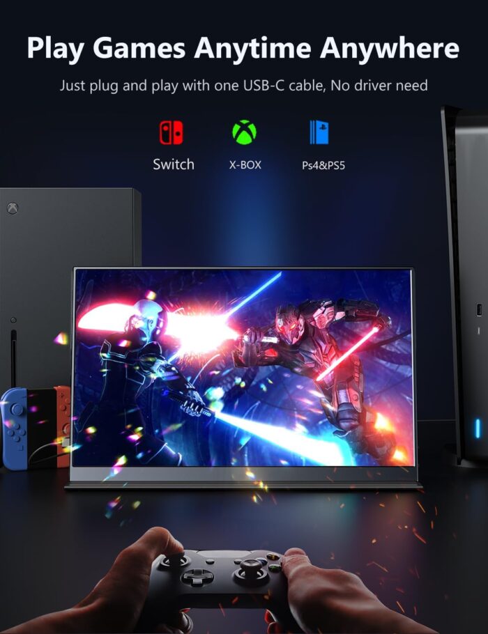 MagicRaven Portable Monitor, 15.6" 1080P Laptop Screen, Slim Lightweight Dual USB C HDMI Second Computer Gaming Display with Speakers, Travel Monitor for PS4/5 Xbox Switch MAC PC Phone - Image 3