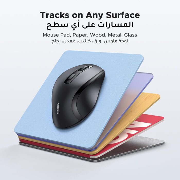 UGREEN Wireless Mouse Ergonomic, 2.4GHz Cordless Computer Mouse with 3-Level DPI (800/1200/1600), USB Silent Mice 6 Buttons for PC, Laptop, MacBook Pro/Air, Chromebook, Notebook, Full Size Black - Image 7
