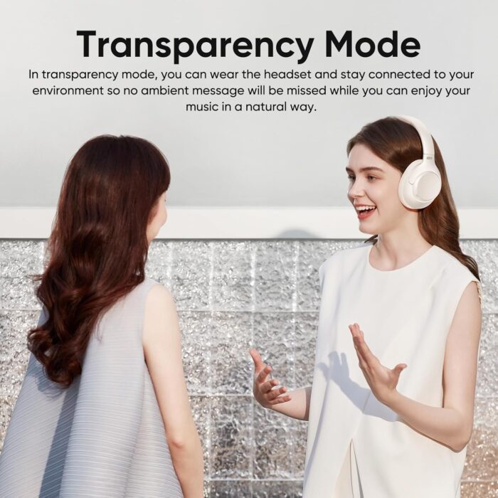 QCY H3 ANC Wireless Headphones Active Noise Cancelling, Hi-Res Audio Over-Ear Headphones Bluetooth 5.4, 60H Playtime, Multipoint Connection Foldable Headset (White) - Image 9