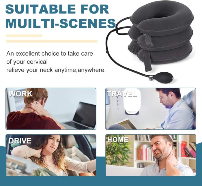 Pogcay Neck Stretcher, Neck Traction Device, Cervical Traction Device for Neck Pain Relief, Neck Brace Adjustable Inflatable Neck Stretcher, Neck Decompression Devices Home Use (Gray) - Image 3