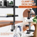 TERRIFI Desktop or Under Desk 3-Tier Shelving Unit, Clamp-On Shelf Organizer with Adjustable Metal Storage Tray and Headphone Stand, No Drilling Anti-Slip Desk Storage Shelf - Image 6