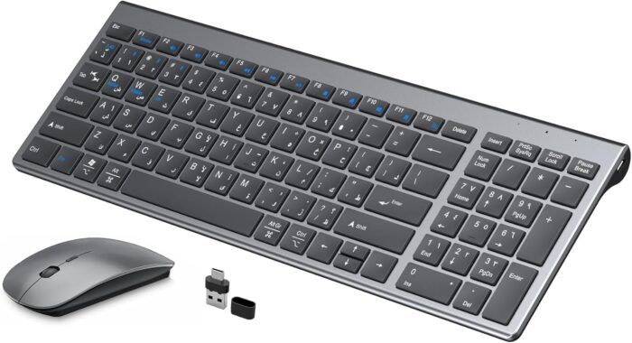Necomi Rechargeable Keyboard and Mouse Wireless,USB A & Type C Receiver 2.4G Mouse and keyboard,Type C charging(English+Arabic)