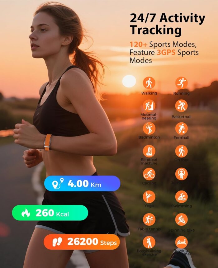 Smart Bracelet, Wearable Activity & Fitness Tracker Band, 24H Sleep Tracker, All-Day Continuous Heart Rate Blood Pressure Stress HRV Monitor, 120+ Sport Modes Smart Wristband with 2 Bands, Free APP - Image 4