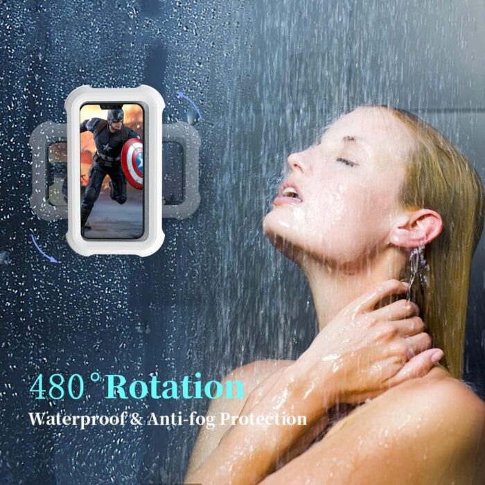 OOLYCIO Upgraded 480° Rotating Shower Phone Holder Waterproof Case with Touch Screen,OOLYICO Shower Accessories Guardian Buddy Holder Wall Mount Shelf in Bathroom Bathtub for 4" - 7" Cell Phone - Image 3