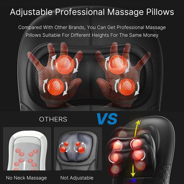 SKY LAND Neck & Back Massager with Heat, Full Back Kneading Shiatsu or Rolling Massage, Adjustable Intense Vibration Massage Seat Pad with Height Adjustment -EM-5227 - Image 4