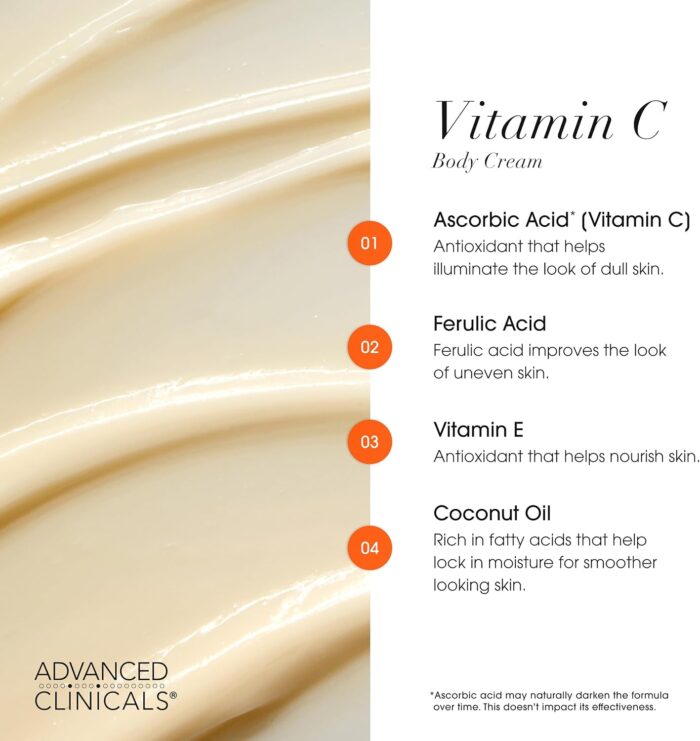 Advanced Clinicals Retinol Body Lotion + Brightening Vitamin C Cream 2pc Skin Care Set | Skin Tightening Body Moisturizer & Face Lotion | Crepey Skin Care Treatment | Skin Care Products, 2pc Set - Image 9