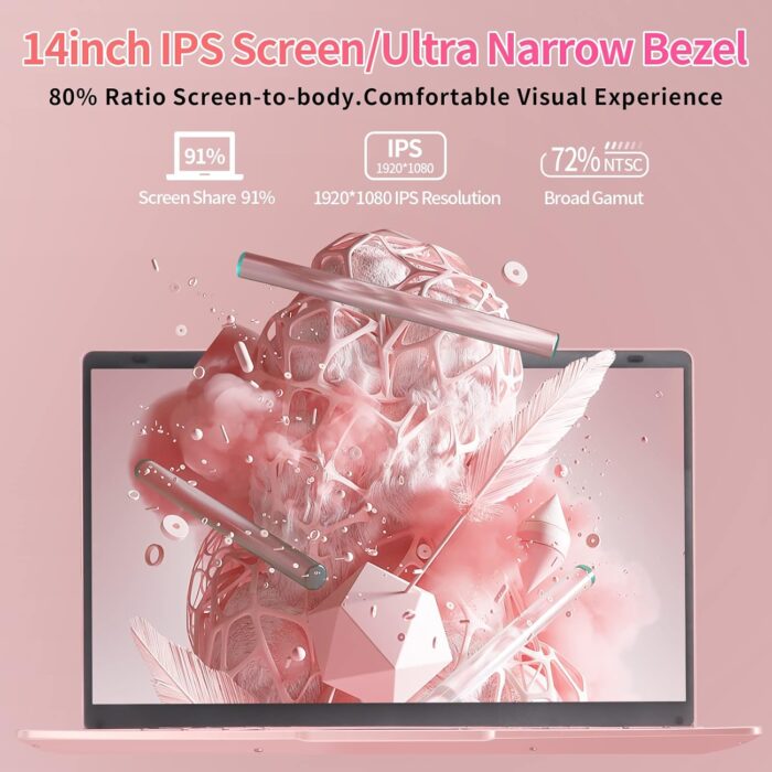 UDKED 14 Inch Laptop, 6 GB RAM SSD Windows 11 Ultrabook, 1920 x 1080 Pixels, Intel Celeron J4105 Laptops (up to 2.5 GHz) Dual Wi-Fi, 2 x USB 3.0 (Rose Gold, 256GB SSD) - Image 4