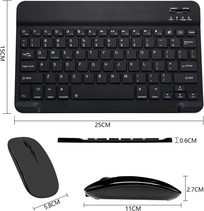 Xukinroy Ultra-Slim Bluetooth Keyboard and Mouse Combo Rechargeable Portable Wireless Keyboard Mouse Set for Apple iPad iPhone iOS 13 and Above Samsung Tablet Phone Smartphone Android Windows (Black) - Image 6