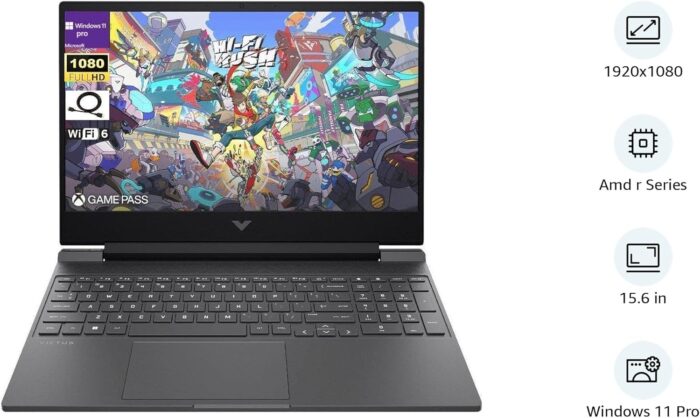 HP Victus 144Hz 15.6" FHD Gaming Laptop, AMD Ryzen 5 7535HS Processor, Radeon RX 6550M, 8GB RAM 512GB SSD, Backlit Keyboard, Windows 11 Pro, Mica Silver - Image 2