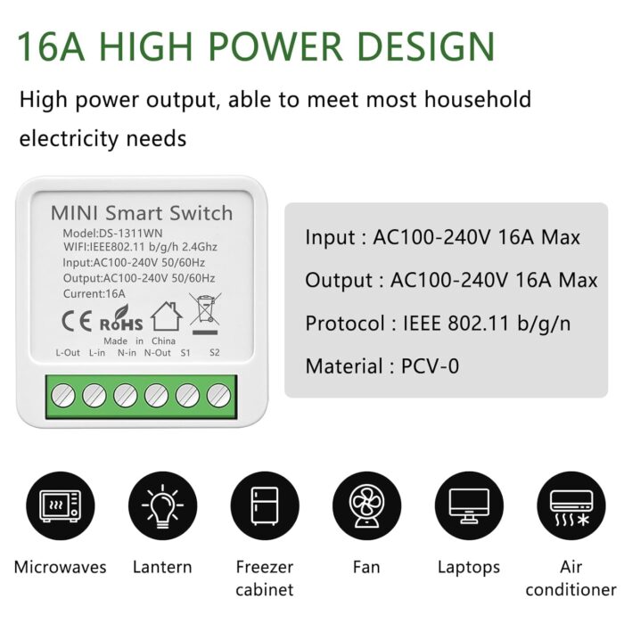 4 Pack Mini Smart Relay Switch Module Compatible With Tuya App, Alexa and Google Home - DIY WLAN Smart Life Switch, Neutral Conductor Required - Image 5