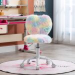 DM Furniture Cute Fuzzy Kids Chair Comfy Study Desk Chair Furry Studing Computer Task Chair Faux Fur Swivel Vanity Chair for Girls Bedroom, Multi-Color - Image 2
