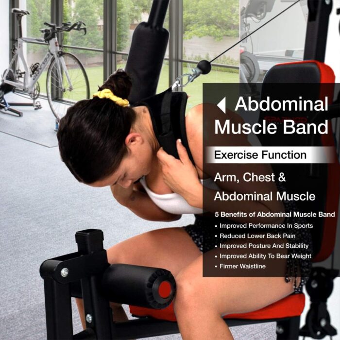 Sparnod Fitness Multifunctional Home Gym Station: Heavy-Duty Steel Construction, 20+ Exercises for a Full Body Workout, Adjustable Seat & Back Cushion, Weight Stack, Smooth Operation Free Installation - Image 5