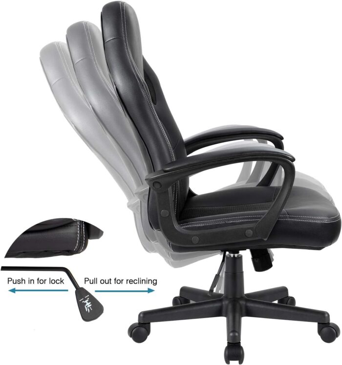 Furmax Office Desk Leather Gaming, High Back Ergonomic Adjustable Racing Task Swivel Executive Computer Chair Headrest and Lumbar Support (Black) - Image 5
