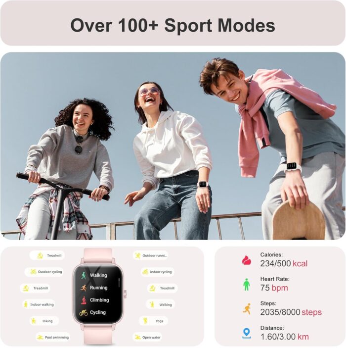 Smart Watch for Women(Answer/Make Call), 1.83" HD Touch Screen Fitness tracker with Heart Rate SpO2 Sleep Monitor,100+ Sport Modes, IP68 Waterproof Smartwatch compatible with iOS & Android, Pink - Image 5