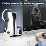 Garlo PS5 Stand with Cooling Station, Controller Charging Station for PlayStation 5 & Slim Console Disc/Digital Edition - Accessories: Cooling Fan, RGB LED, USB Hubs, Headset Holder, Game Slot - Image 7