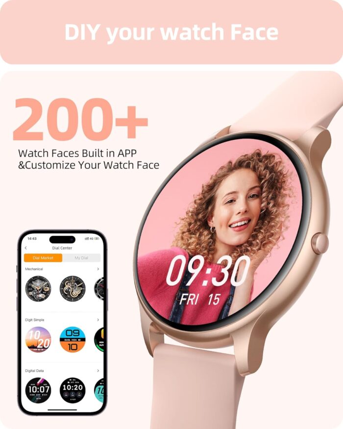 Parsonver Smart Watch for Women(Answer/Make Calls), HD Screen Fitness Tracker IP68 Waterproof, 100+ Sport Modes, Heart Rate/Sleep/SpO2/Steps Monitor, Round Smartwatch for Android & iPhone, Rose Gold - Image 6