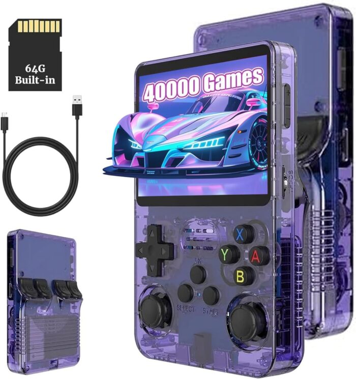R36S Retro Handheld Game Console 64GB with 18000+ Games, 3.5″ IPS Screen, Portable Linux Video Game Player, Pocket Emulator Console for Arcade, NES, PS1, GBA, MAME, and More Classic Games