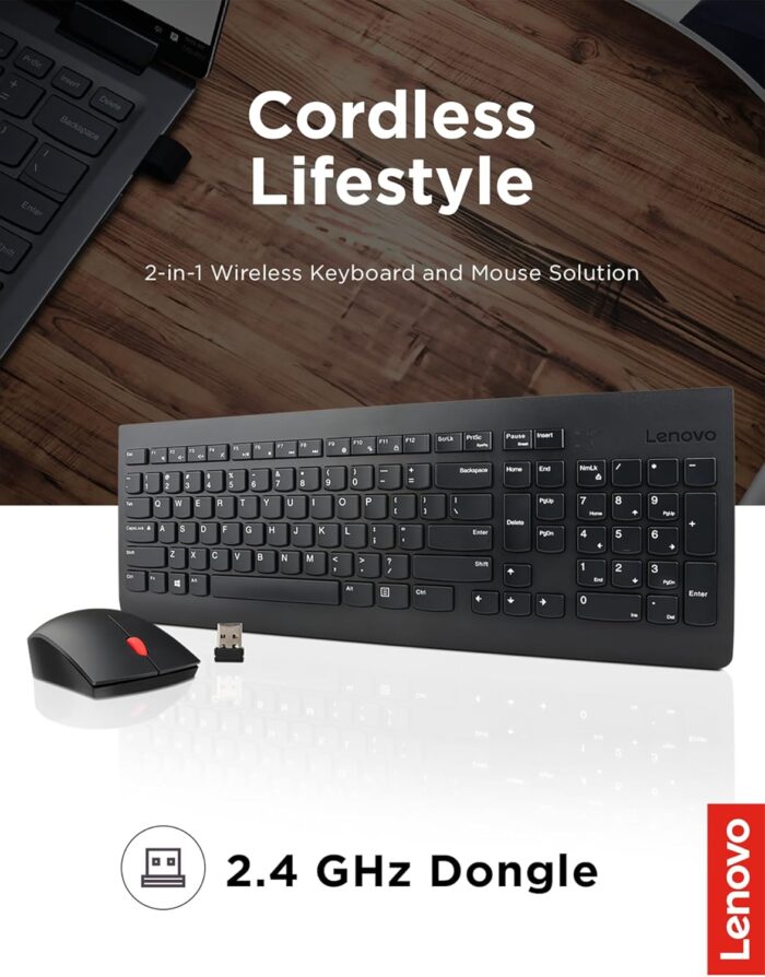 Lenovo 510 Wireless Keyboard & Mouse Combo, 2.4 GHz Nano USB Receiver, Full Size, Island Key Design, Left or Right Hand, 1200 DPI Optical Mouse, GX30N81775, Black - Image 3