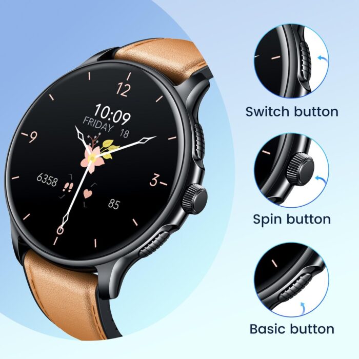 Smartwatch for Men Fitness Tracker: Brown Smart Watches (Answer/Make Calls) 1.43’’ AMOLED Touchscreen with Waterproof Heart Rate Blood Pressure Health Monitor Sport Pedometer Compatible Android iOS - Image 7