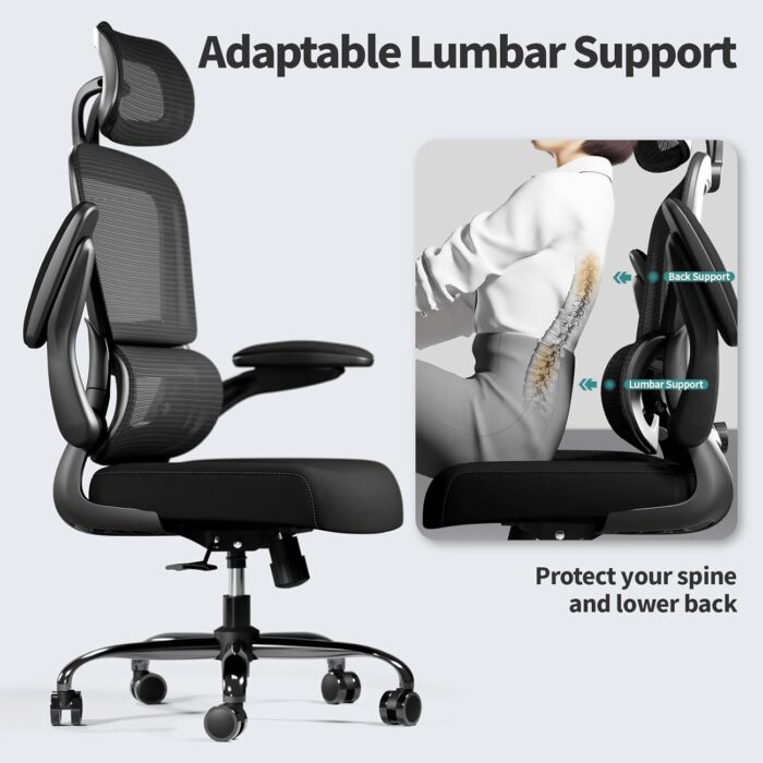 Ergonomic Office Chair with Lumbar Support - Adjustable Computer Desk Chairs for Home Office, Gaming, and Work - Comfortable and Supportive Desk Chairs for Adults (Black) (Light Black) - Image 5