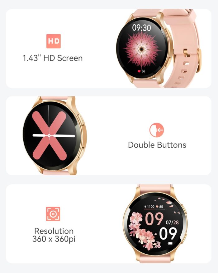 Parsonver Smart Watch for Women(Call Receive/Dial), 1.43" Smart Watch for Android iPhone Phones Fitness Tracker Watch with Sleep Health Monitor Calorie Step Tracking 100+ Sport Modes IP68 Waterproof - Image 7