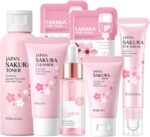 Skin Care Set Sakura Women Beauty Gift Sets Korean Skin Care Kit- Cleanser,Serum,Face Cream,Toner,Eye Cream,Mud Mask-Skin Care Routine Kit (One Size, Cherry Blossom-StyleA-Bae Moisturizing)