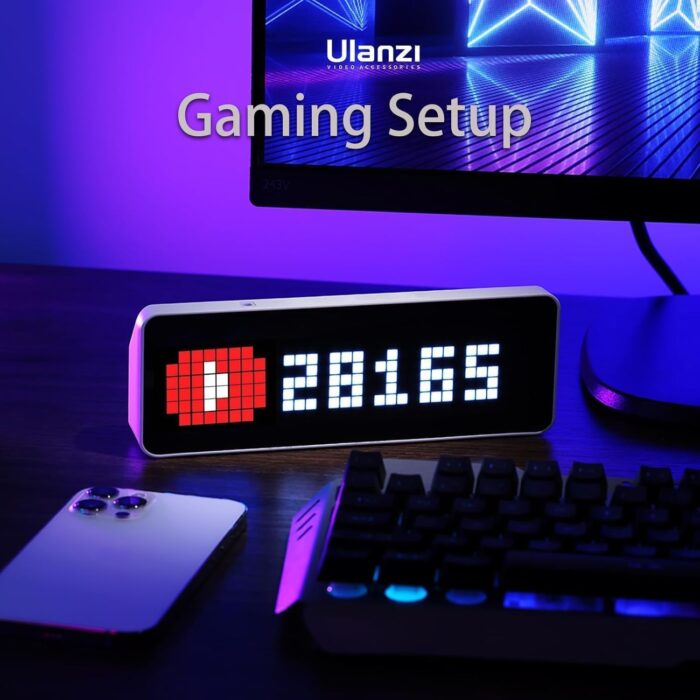 ULANZI TC001 Smart Pixel Clock, Gaming Setup Digital Alarm Clock with Weather - Awtrix Simulator - WiFi Connect, Social Media Counter, Retro Pixel Art Clock for Gaming Room,Bedside, Office Decor - Image 3