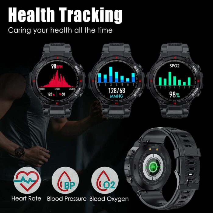 EIGIIS Military Smart Watch Men Outdoor Waterproof Tactical Smart Watch Bluetooth Talk Speaker 1.3 Inch HD Touch Screen Fitness Tracker Compatible with iPhone Samsung (Black) - Image 3