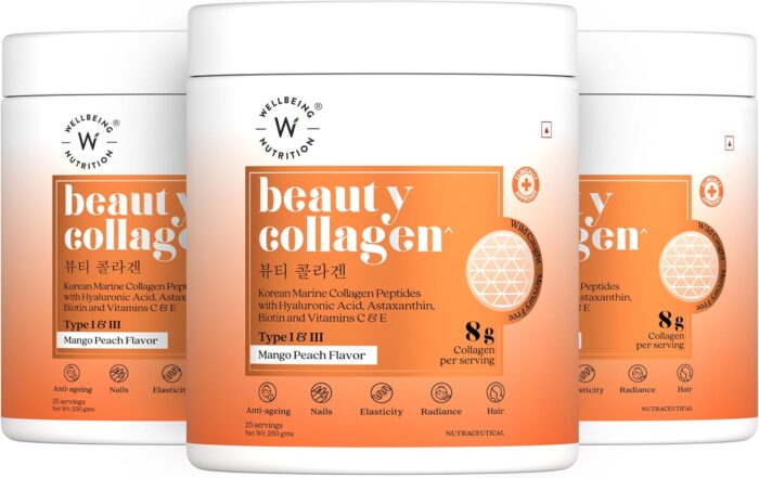WELLBEING NUTRITION Beauty Korean Marine Collagen Peptides with Hyaluronic Acid, Rosehip, Astaxanthin, Biotin & Vitamins C & E for Hair, Nails, Skin Radiance & Anti-Aging | Mango Peach Flavor - 250g - Image 10