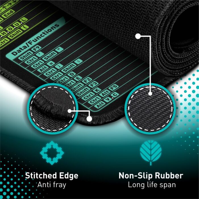 Glittery Garden Excel Shortcut Keys Mouse Pad - Extended Large XL Cheat Sheet Gaming Mousepad | PC Office Spreadsheet Keyboard Mat | Non-Slip Stitched Edge - Image 2