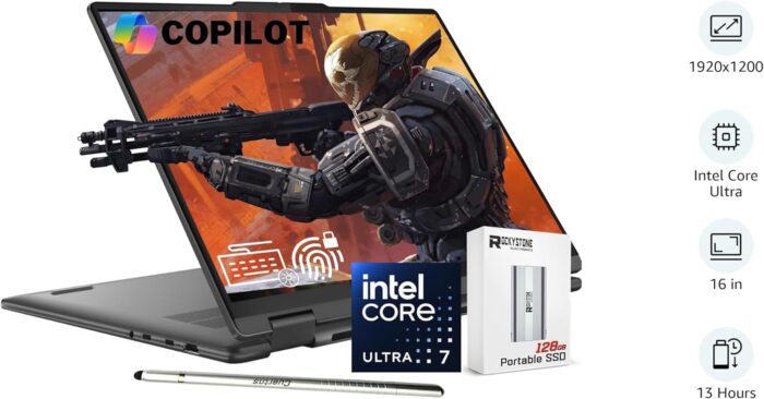Lenovo 2024 Yoga 7i 2-in-1 AI Laptop, 16" WUXGA Touch, Intel 12-Core Ultra 7 155U (Beat i7-1355U), 16GB LPDDR5X RAM, 1TB SSD, Backlit, FP, FHD IR Webcam, AI Copilot, Win11 Home, W/Portable SSD&Stylus - Image 2