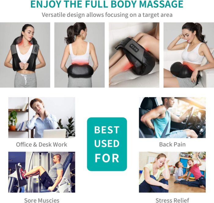 Nekteck Shiatsu Neck and Back Massager with Soothing Heat, Electric Deep Tissue 3D Kneading Massage Pillow for Shoulder, Leg, Body Muscle Pain Relief, Home, Office, and Car Use - Image 7