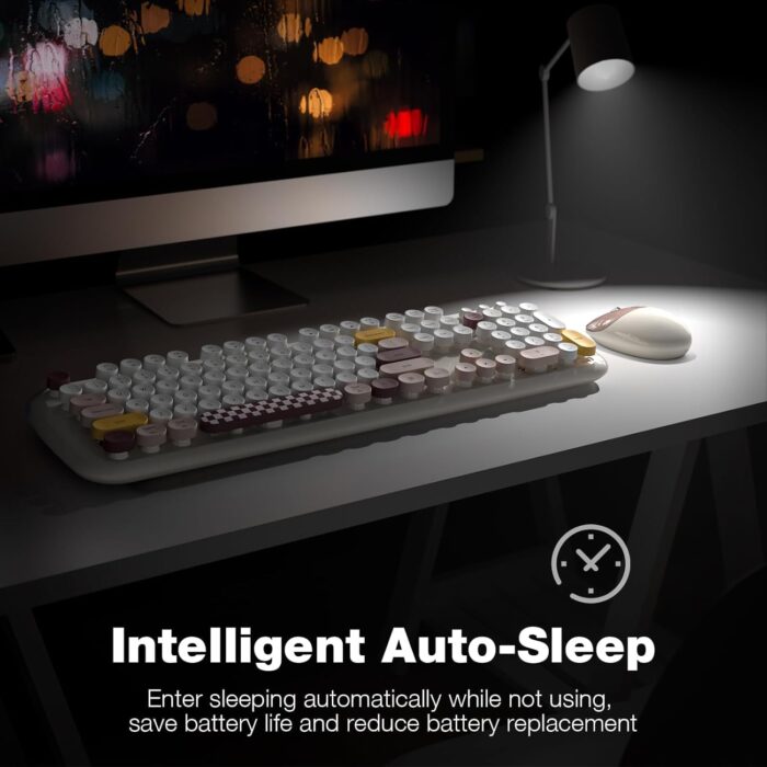 BIGTHREE Wireless Keyboard and Mouse Combo, 104 Keys Full-Sized 2.4G Retro Typewriter Computer Keyboard and 3 Level Adjustable Wireless Mouse, for Mac, Windows 7/8/10, Laptop, Desktop, PC, Computer - Image 4