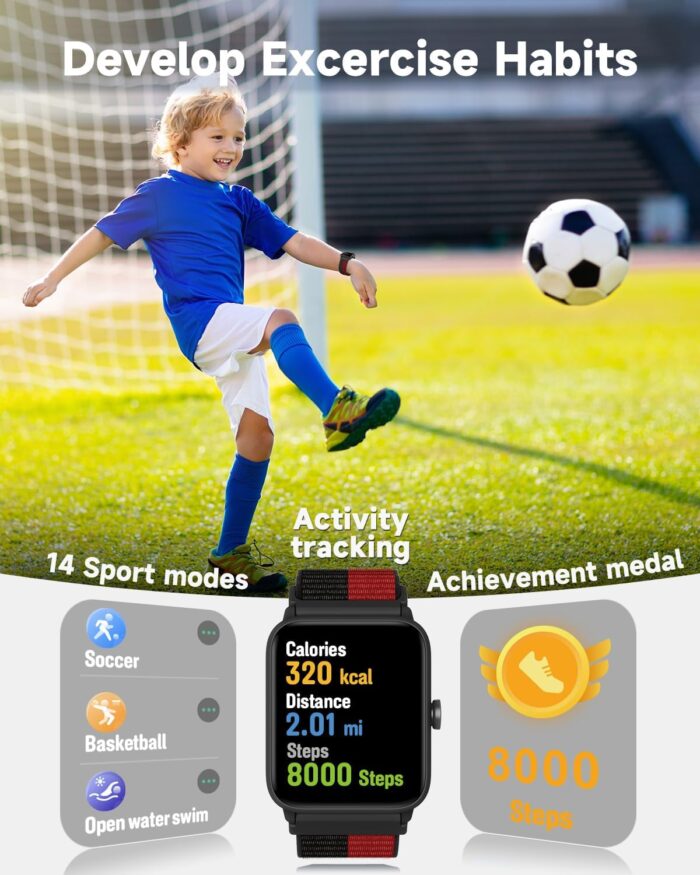BIGGERFIVE Smart Watch for Kids, Fitness Tracker Watch Pedometer, Heart Rate, 5ATM Waterproof, Sleep Monitor, Alarm Clock, Calorie Step Counter, Puzzle Games, HD Touch Screen for Girls Boys Ages 3-14 - Image 2