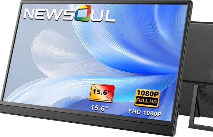 Newsoul 15.6-Inch Portable Monitor, FHD 1080P, Ultra-Slim and Lightweight, Self-Standing Design, VESA-Compatible, IPS Screen, USB-C/Mini HDMI Ports, Perfect for Gaming and Office Use