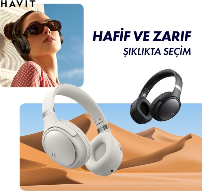 Havit H630BT PRO Wireless Headphones, 20dB Active Noise Cancellation Headphones, 50-Hour Battery Life, Dual Device Connection, 40mm Immersive Stereo Sound Headsets for Gym, Running, Gaming - Black - Image 7