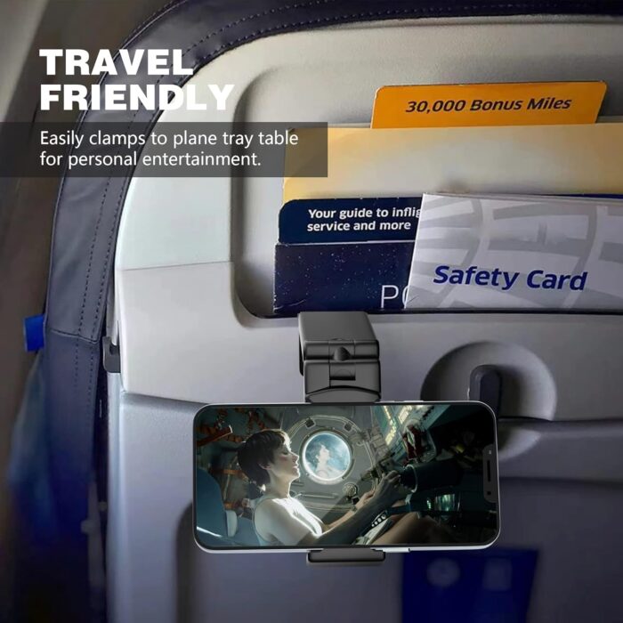 Universal Airplane in Flight Phone Mount. Handsfree Phone Holder for Desk with Multi-Directional Dual 360 Degree Rotation. Pocket Size Travel Essential Accessory for Flying. US Patented and Protected. - Image 10